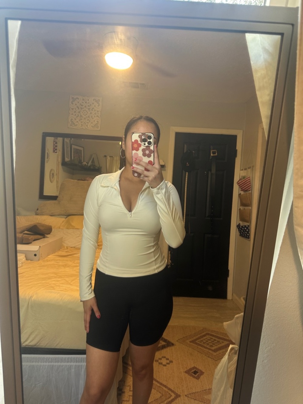 Long-Sleeve Zip-Front Active Top in Cream